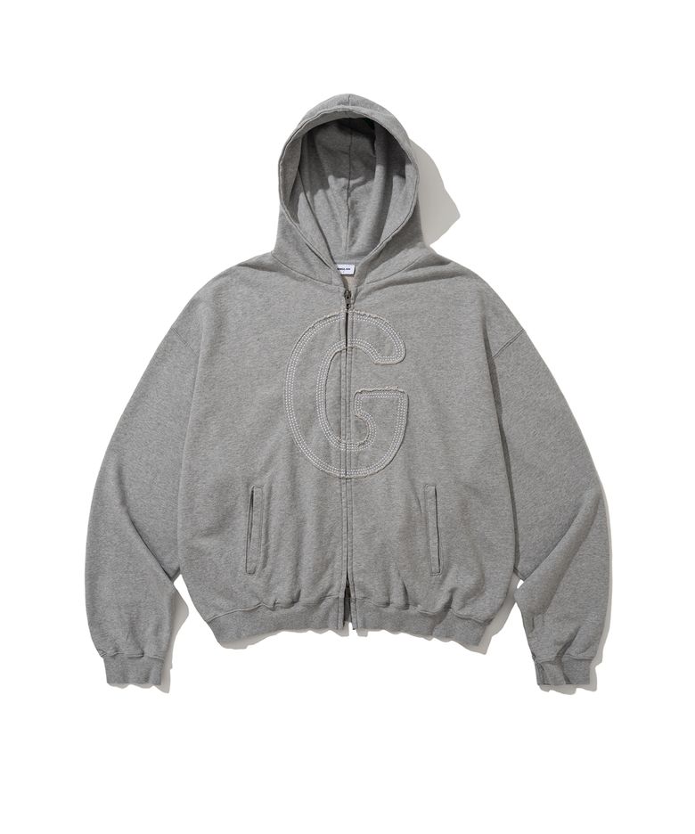 Big Appliqué Hood Zip-Up - Melange Grey
