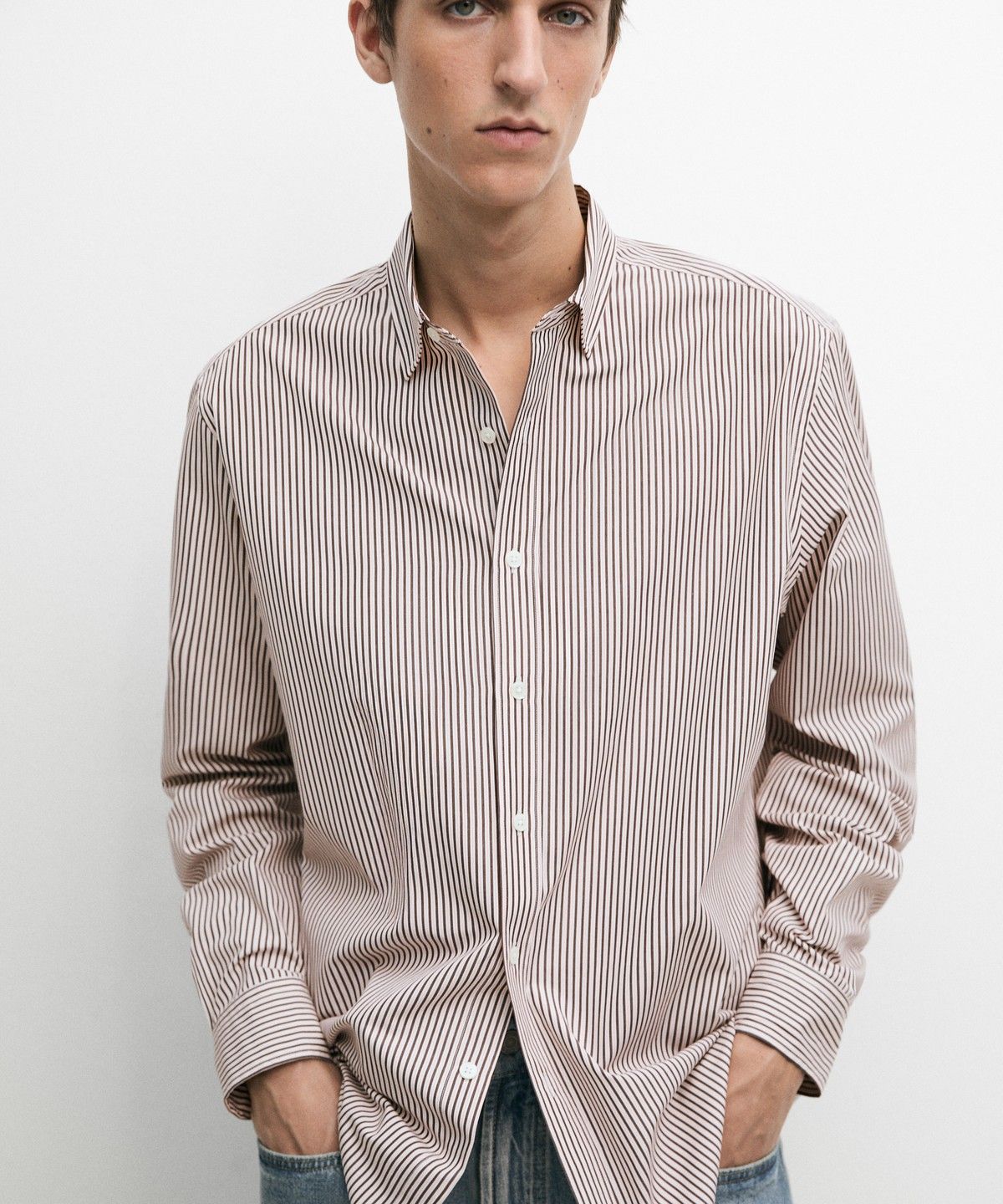 마시모두띠(MASSIMO DUTTI) 100% 코튼 레귤러 핏 스트라이프 셔츠