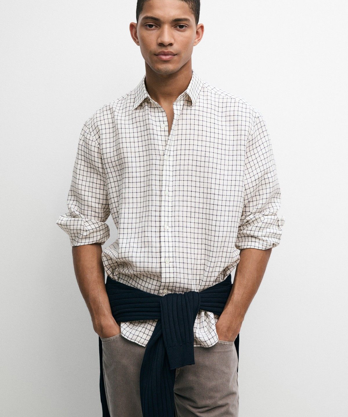 마시모두띠(MASSIMO DUTTI) 100% 린넨 레귤러 핏 체크 셔츠