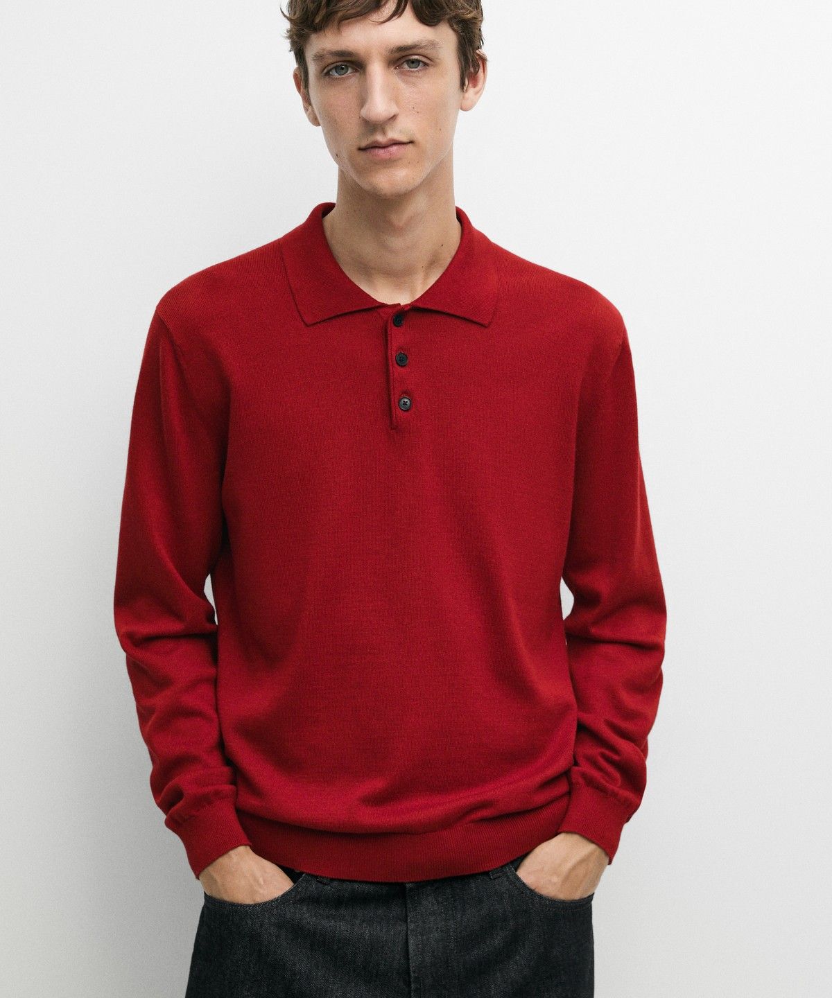 마시모두띠(MASSIMO DUTTI) 100% 코튼 니트 폴로 스웨터