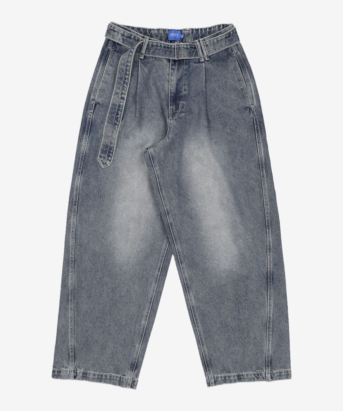 데케트(DECET) Belted Barrel Wide Leg Jeans DCPT072Blue 28