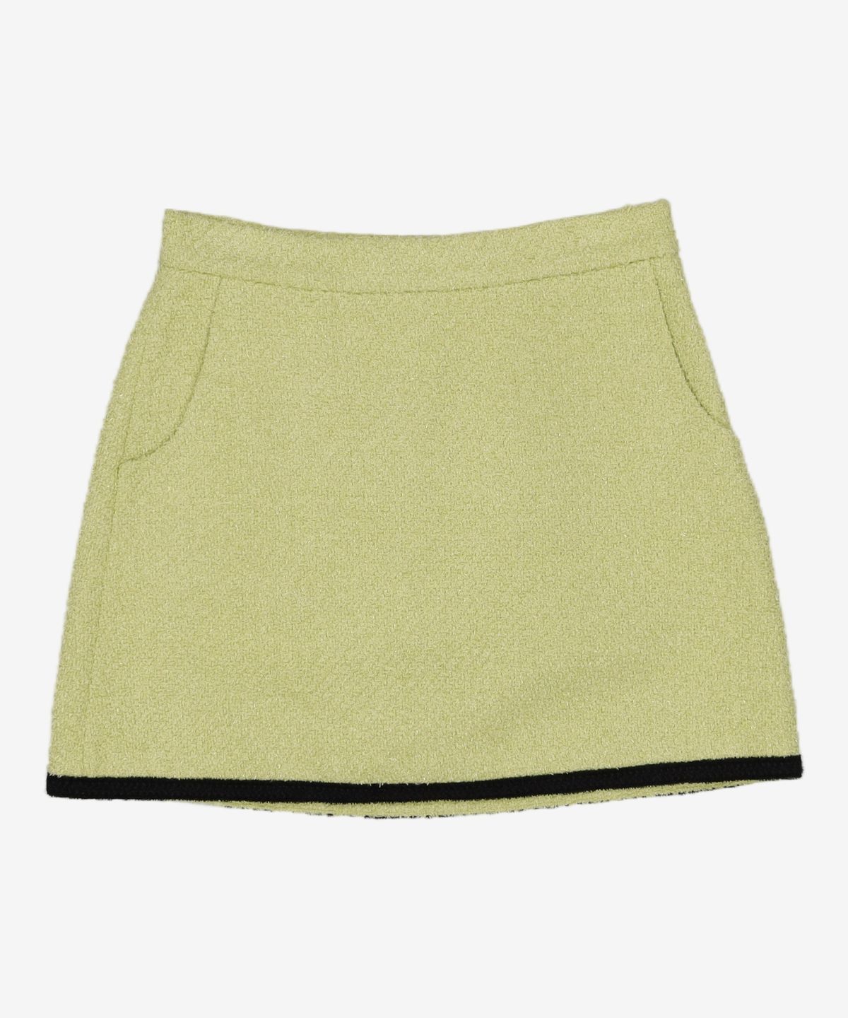 룩캐스트(LOOKAST) 옐로위시 그린 레니 트리밍 미니 스커트 / YELLOWISH GREEN LENNY TRIMMED MINI SKIRT M