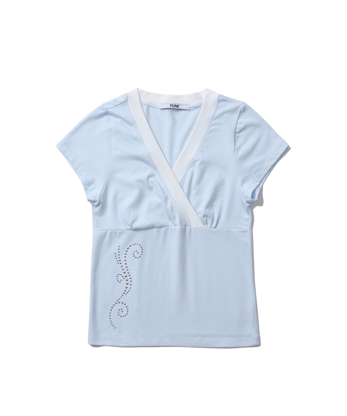 유네(YUNE) Cross Wrap Tee_[Sky Blue]