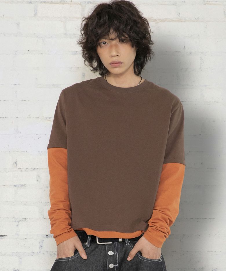 [소미 pick] XTT166 롤업 레이어드 크롭 롱슬리브 (BROWN)