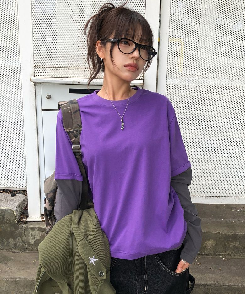 [소미 pick] XTT166 롤업 레이어드 크롭 롱슬리브 (PURPLE)
