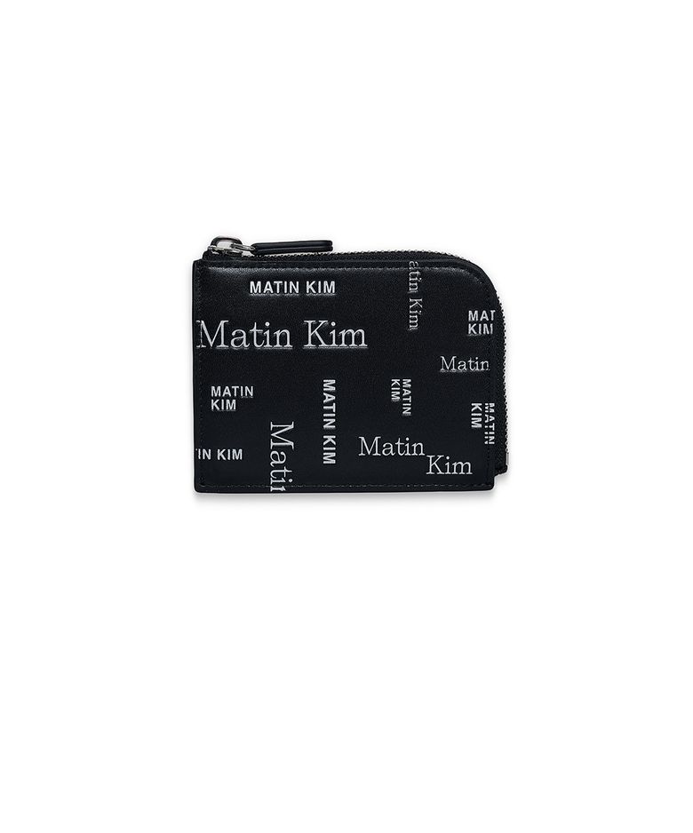 MATIN ALL-OVER LOGO HALF ROUND ZIP WALLET IN BLACK