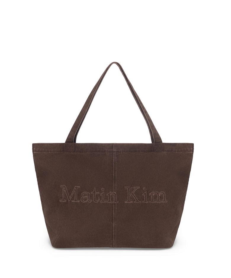 VINTAGE WASHED COTTON SHOULDER BAG IN BROWN