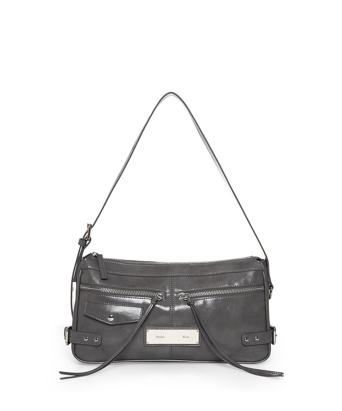 마뗑킴(MATIN KIM) SIDE BUCKLE BIKER SHOULDER BAG IN CHARCOAL