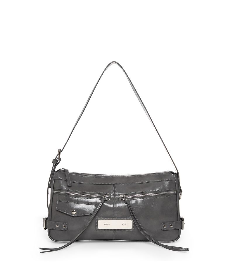 SIDE BUCKLE BIKER SHOULDER BAG IN CHARCOAL