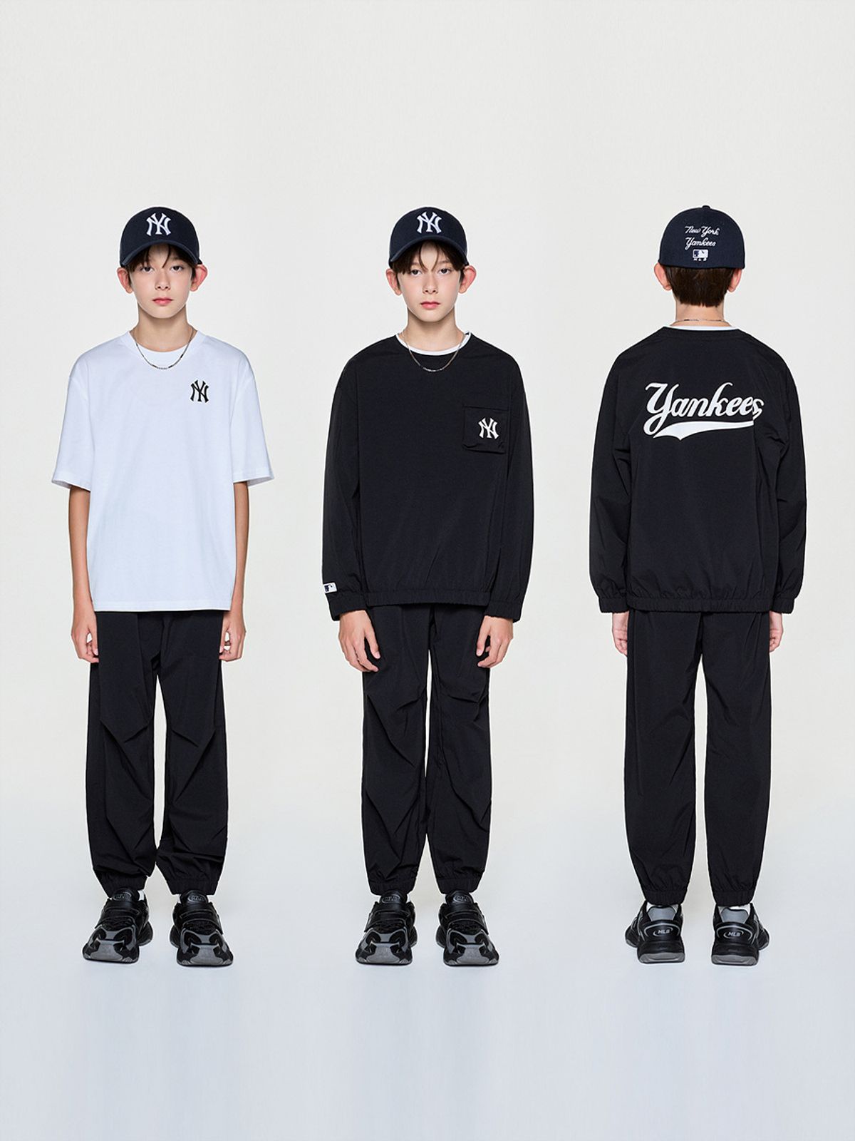 엠엘비 키즈(MLB KIDS) 베이직 우븐 맨투맨 3P 세트 NY (Black)