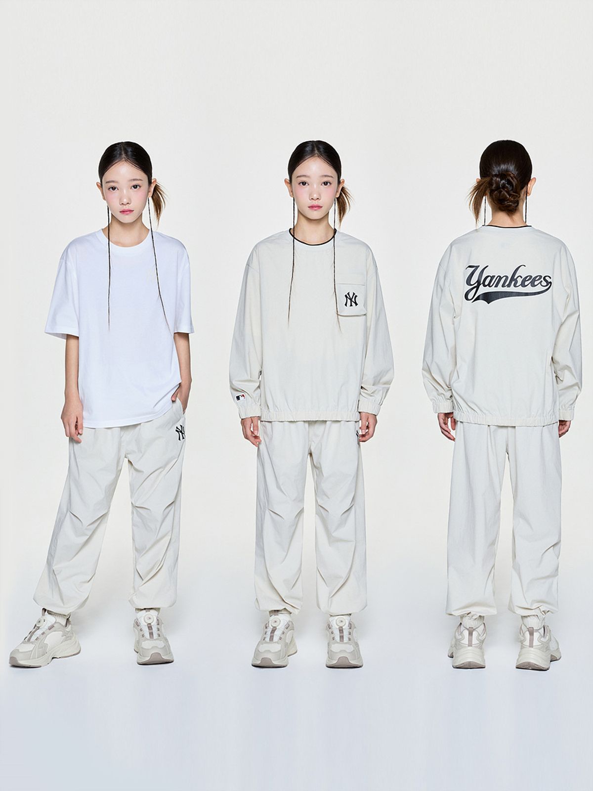 엠엘비 키즈(MLB KIDS) 베이직 우븐 맨투맨 3P 세트 NY (Mg.Cream)