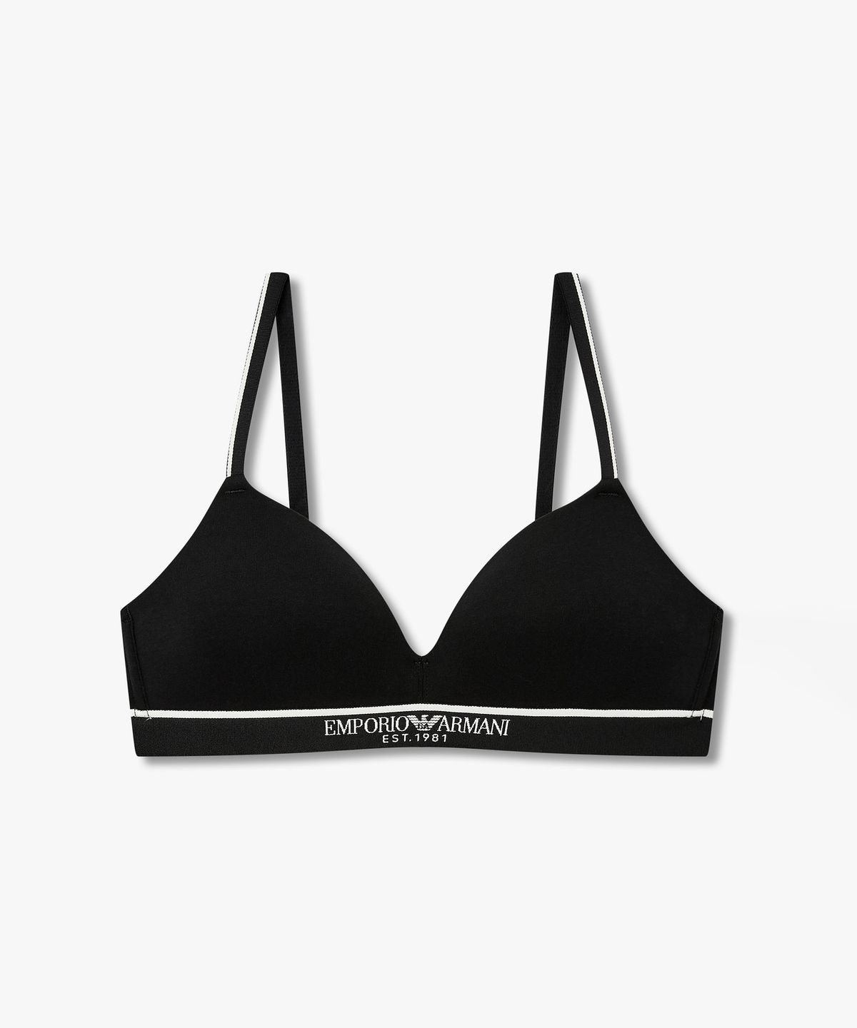 엠포리오 아르마니 언더웨어(EMPORIO ARMANI UNDERWEAR) 여성 배색 트림 로고 밴딩 브라렛 브라_블랙 0826381528