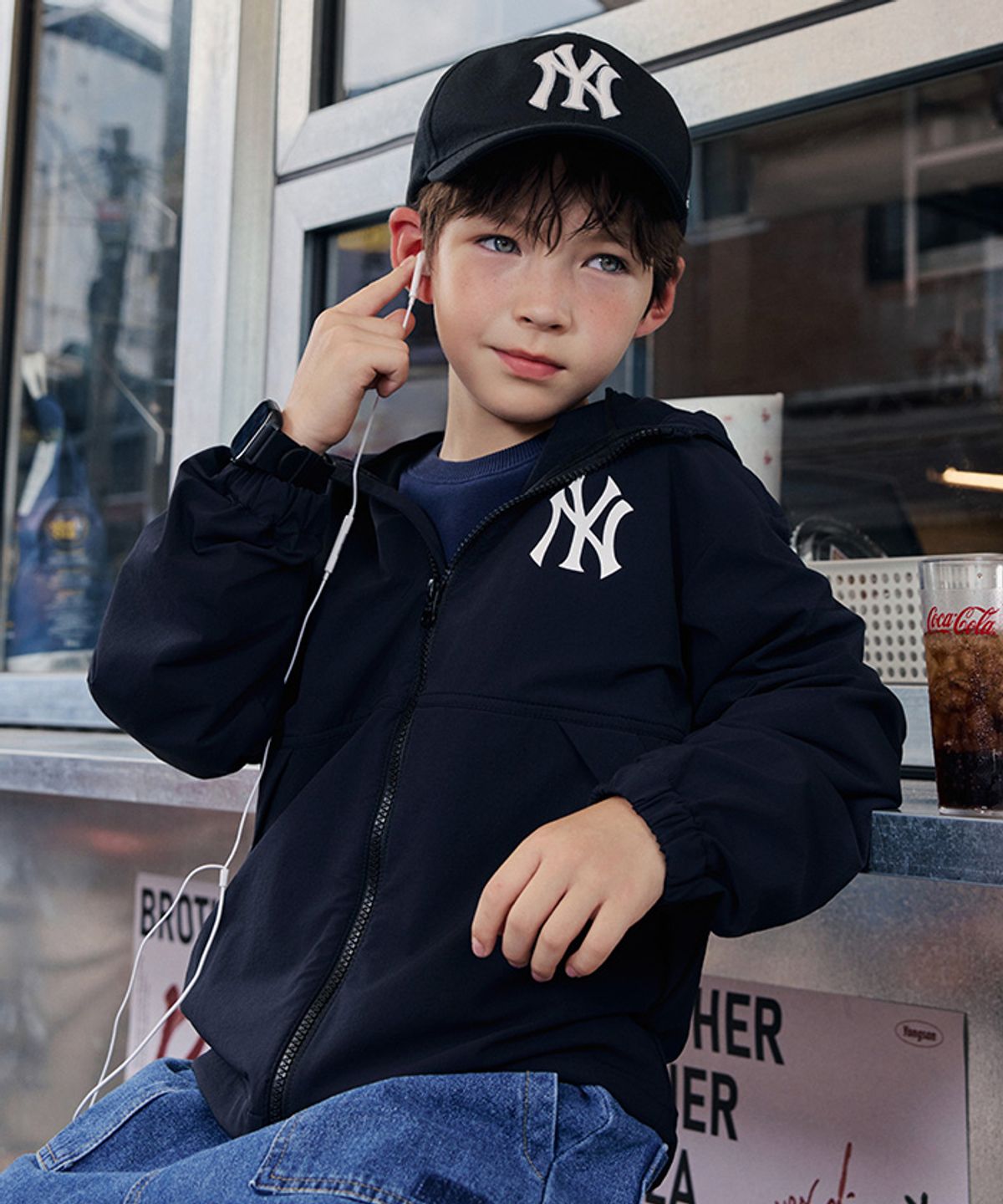 엠엘비 키즈(MLB KIDS) 스포티브 팀로고 바람막이 NY (Black)