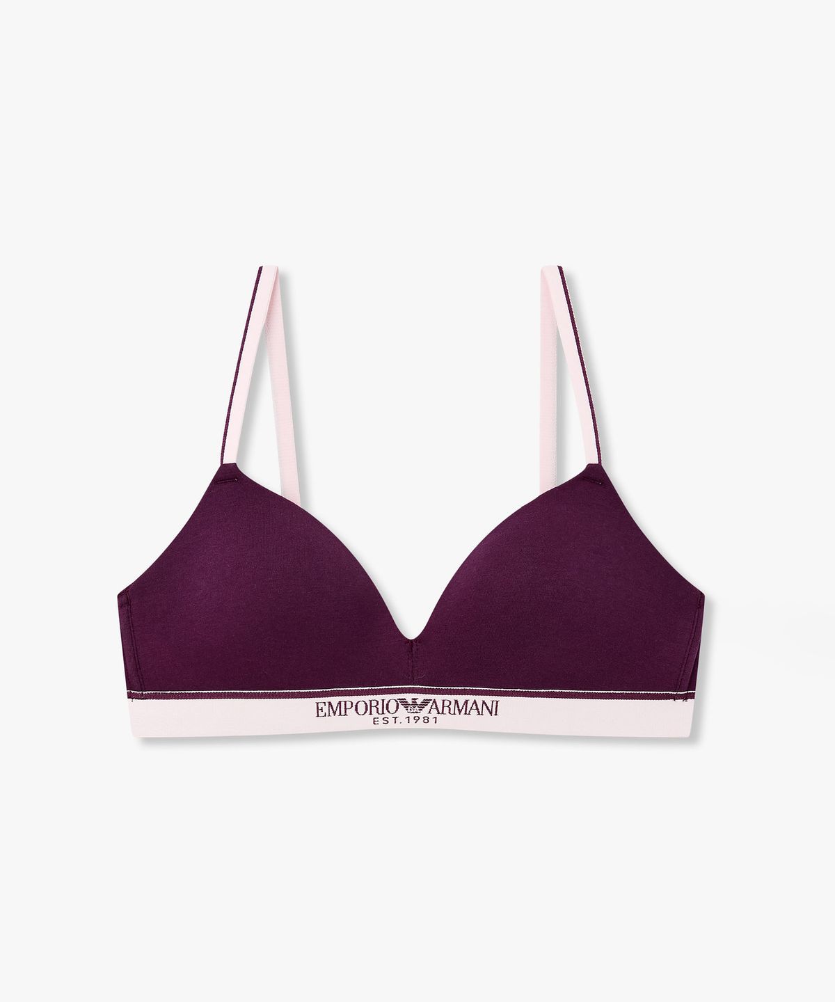 엠포리오 아르마니 언더웨어(EMPORIO ARMANI UNDERWEAR) 여성 배색 트림 로고 밴딩 브라렛 브라_다크 퍼플