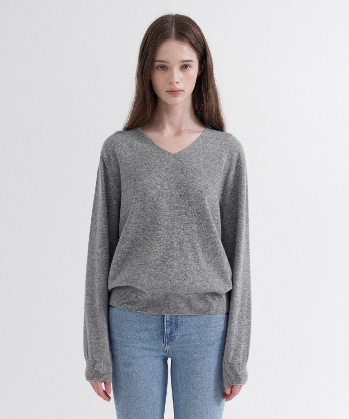블레티(VLETI) Merino Wool 100% V-Neck Basic Knit (gray)