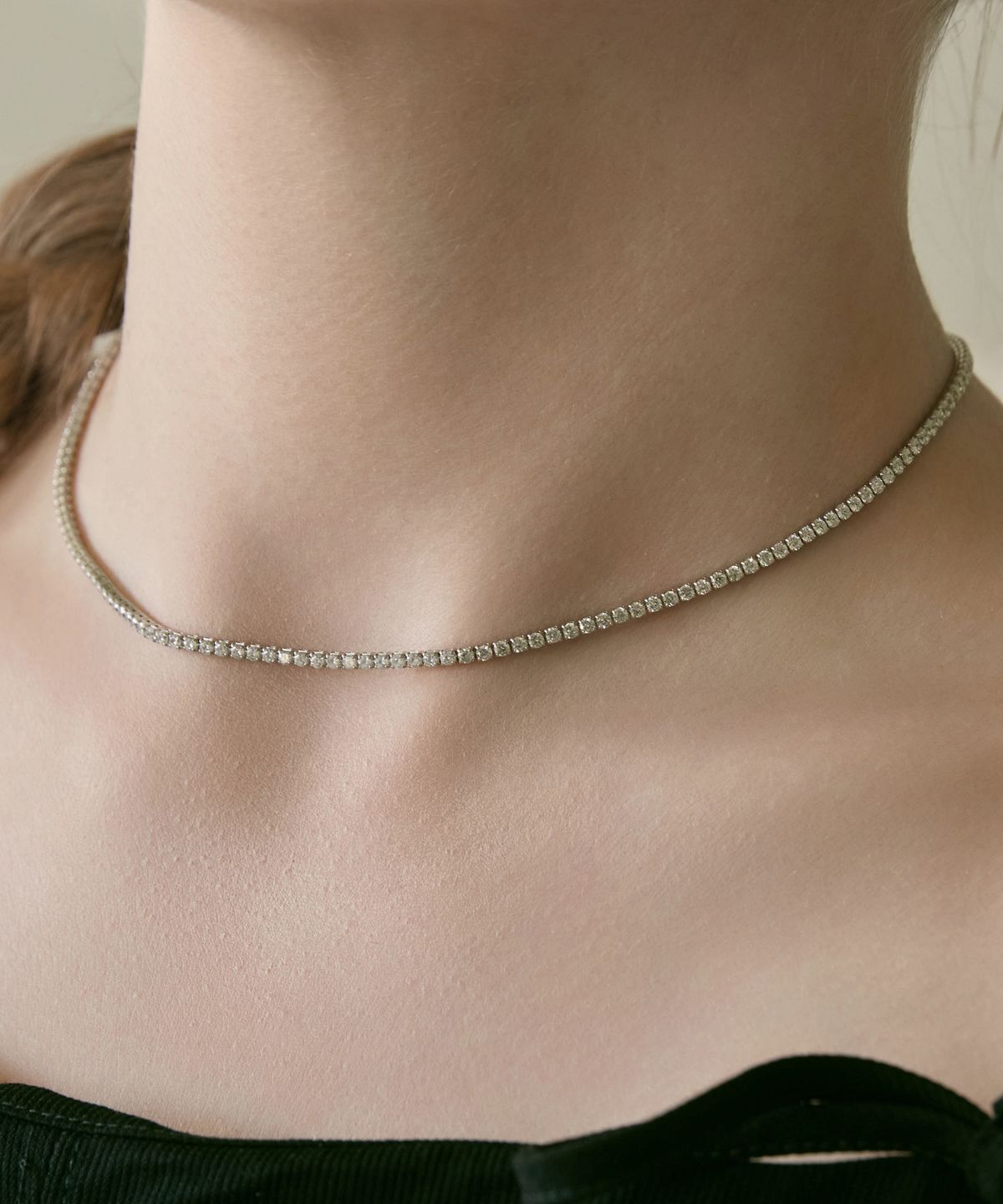 디모멘트(DMOMENT) Celia 미니 테니스 큐빅 목걸이 (Rhodium Plated)