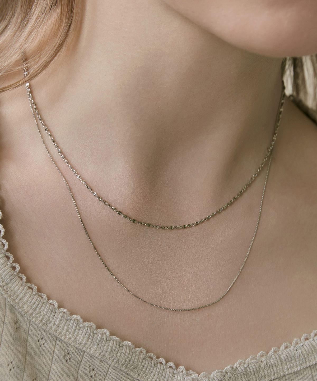 디모멘트(DMOMENT) Elyra 투라인 레이어드 목걸이 (Rhodium Plated)