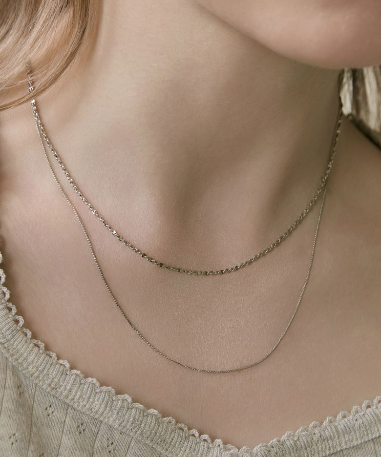 Elyra 투라인 레이어드 목걸이 (Rhodium Plated)