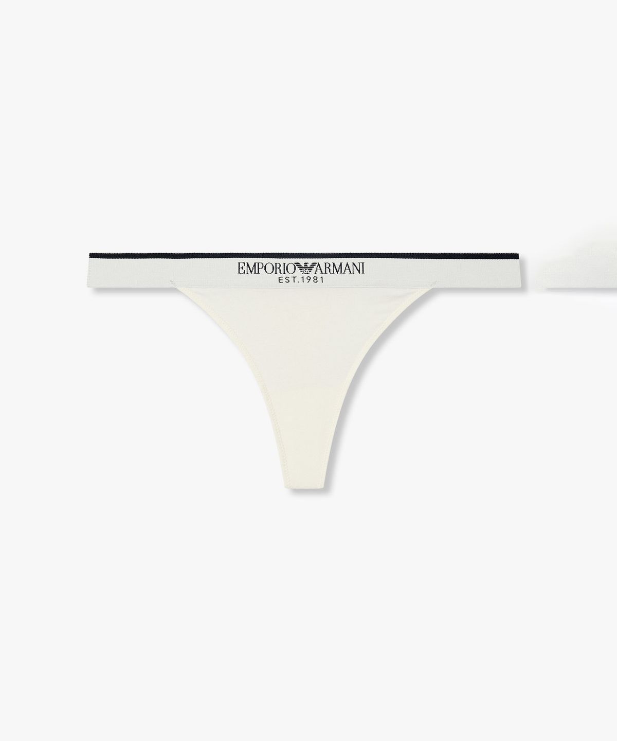 엠포리오 아르마니 언더웨어(EMPORIO ARMANI UNDERWEAR) 여성 배색 트림 로고 밴딩 티팬티_화이트 0826310522