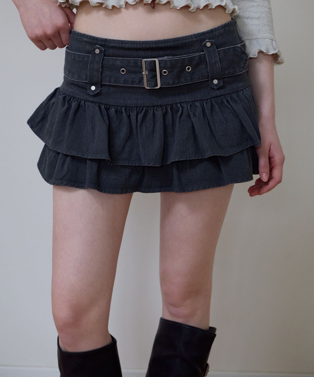 로제프란츠(ROSEFRANTZ) Cancan Belted Mini Skirt [Charcoal]