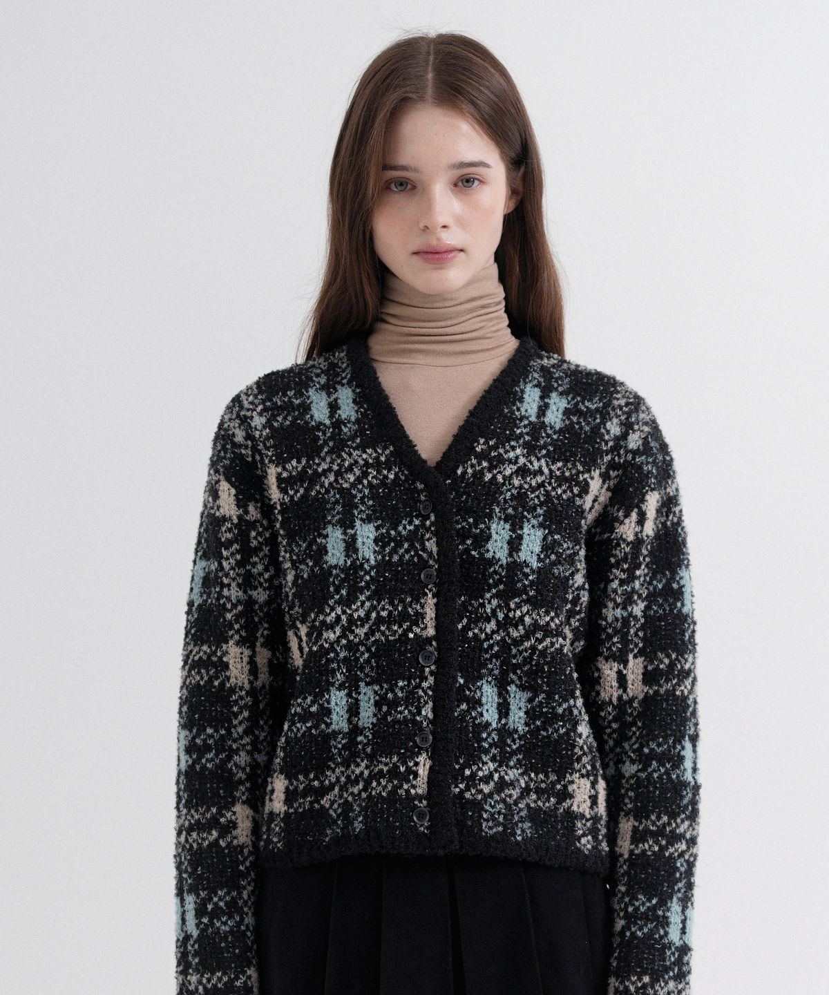 블레티(VLETI) Jacquard Recycled Knit Cardigan (black)