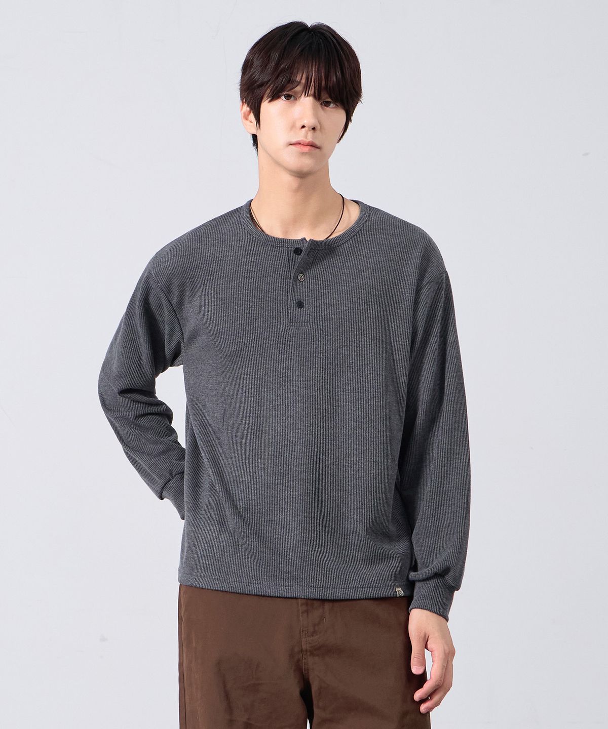 앨빈클로(ALVINCLO) 골지 3버튼 헨리넥 긴팔티 AVT947 (4COLOR)