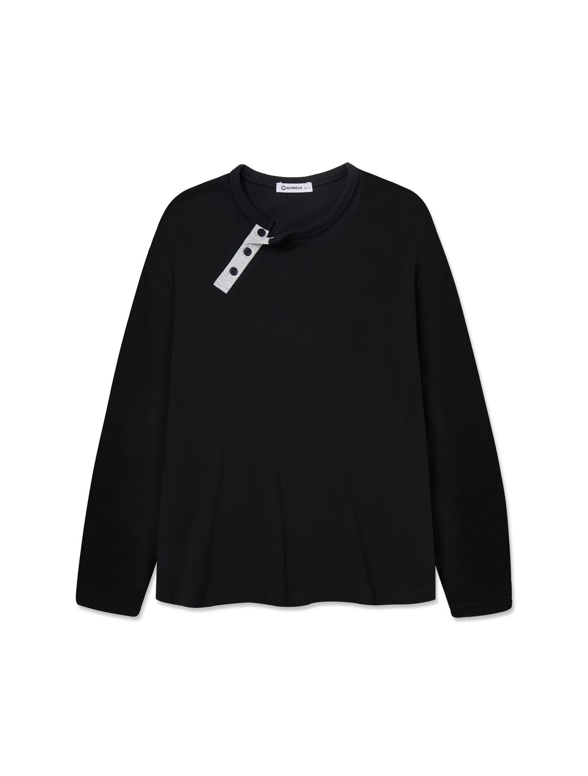 앨빈클로(ALVINCLO) 사선 배색 헨리넥 크롭핏 긴팔티 AVT941 (4COLOR)