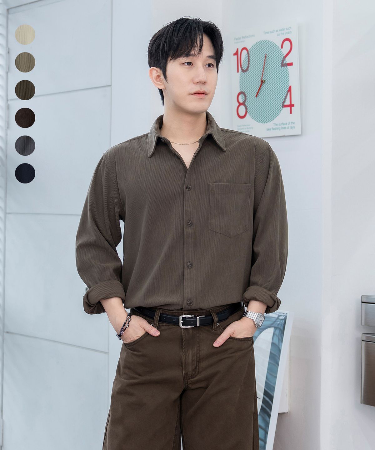 커스텀어클락(COSTUME O’CLOCK) [COCLX삭형] 세미 크롭 코듀로이 셔츠 6 COLOR COOSSH206