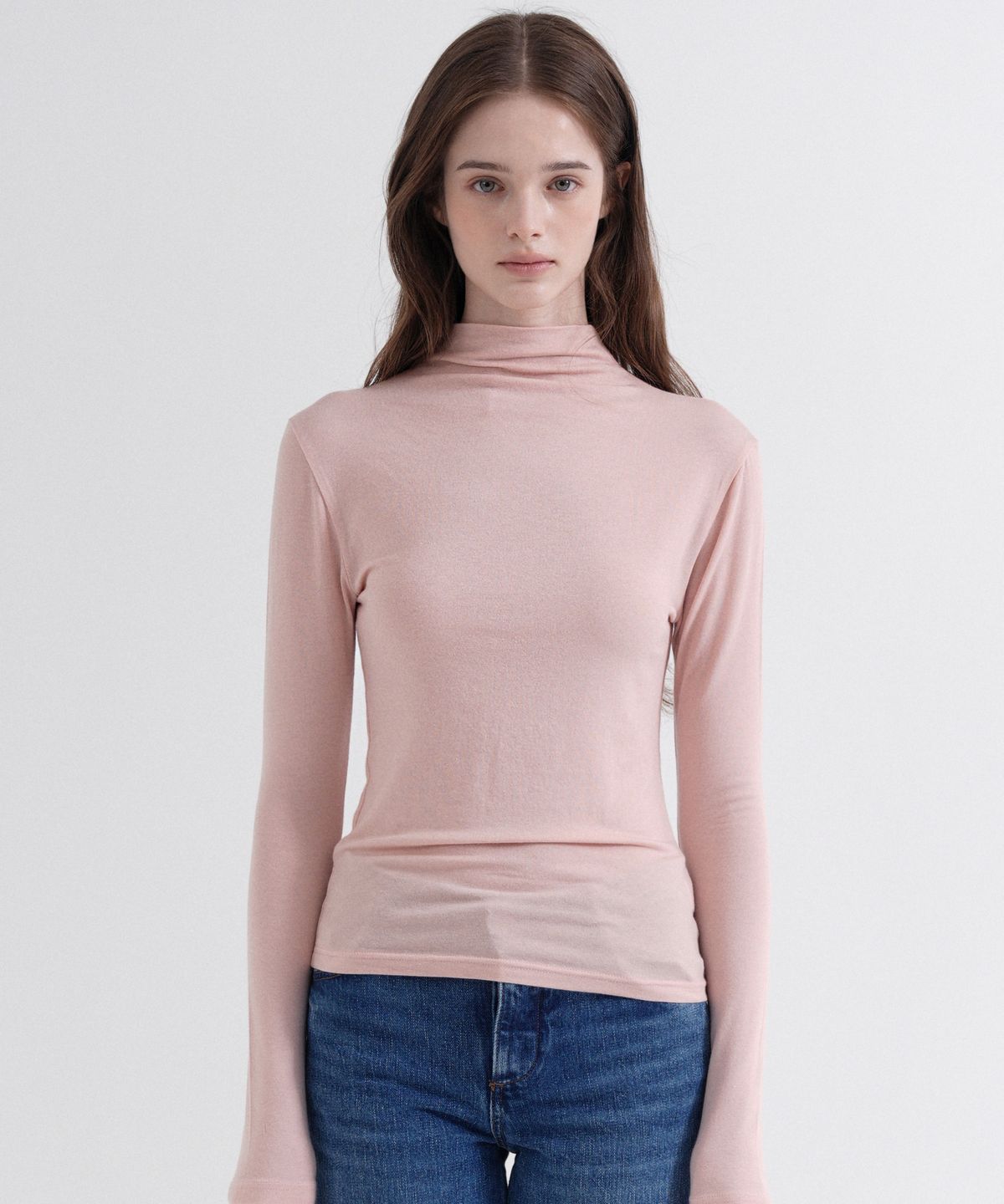 블레티(VLETI) Turtleneck Tencel Slim T-Shirt (pink)