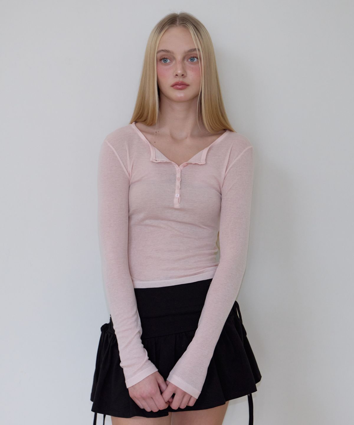 로제프란츠(ROSEFRANTZ) Henley Neck Layered Long Sleeve [Pink]
