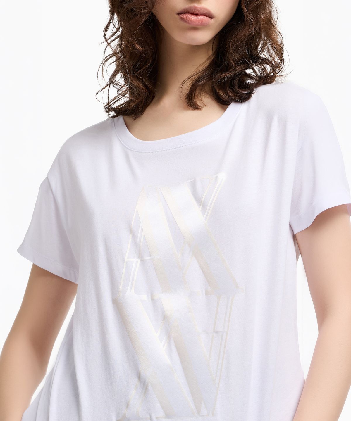 아르마니 익스체인지(ARMANI EXCHANGE) 여성 빅 로고 숏 슬리브 티셔츠 _화이트_A425130515