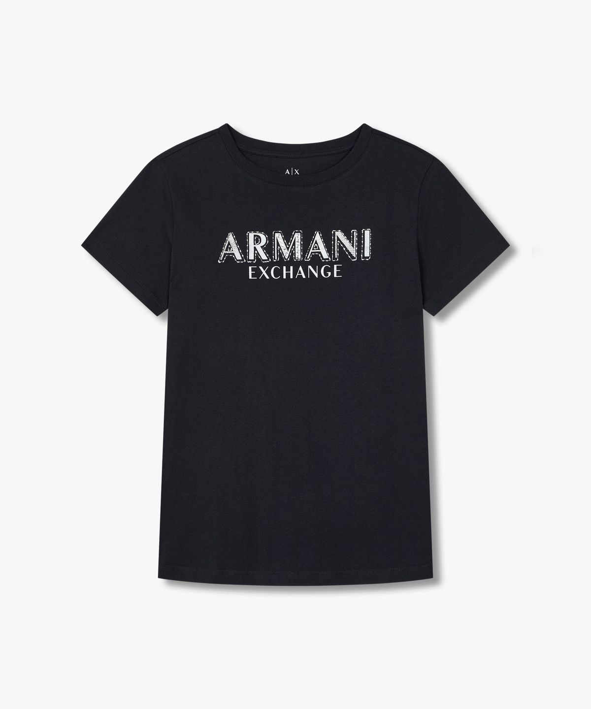 아르마니 익스체인지(ARMANI EXCHANGE) 여성 데코 로고 숏 슬리브 티셔츠 _블랙_A425130512