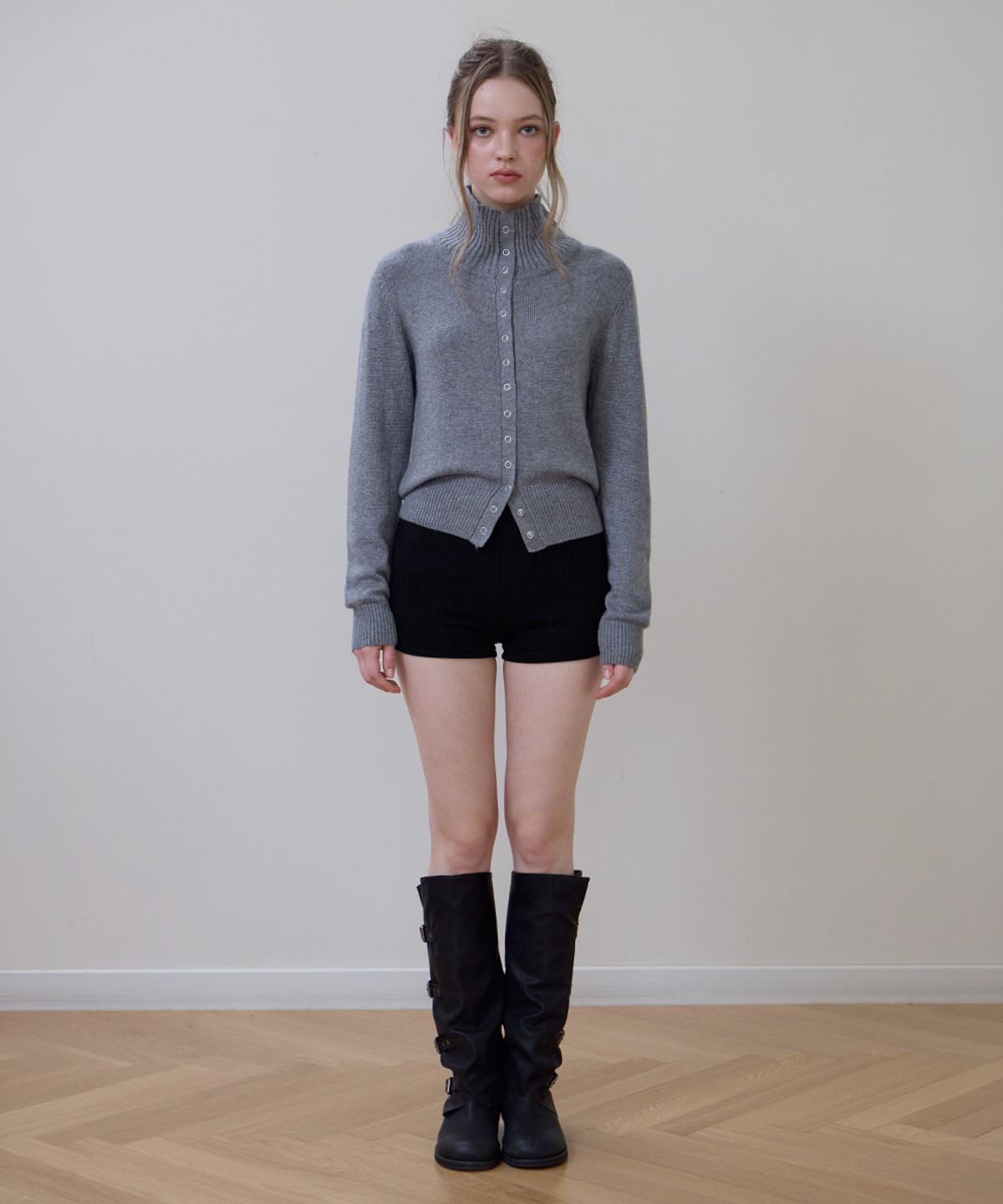 로제프란츠(ROSEFRANTZ) High Neck Eyelet Cardigan [Gray]