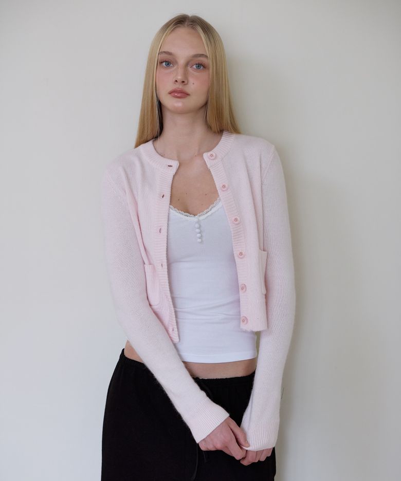 Double Pocket Wool Cardigan [Pink]