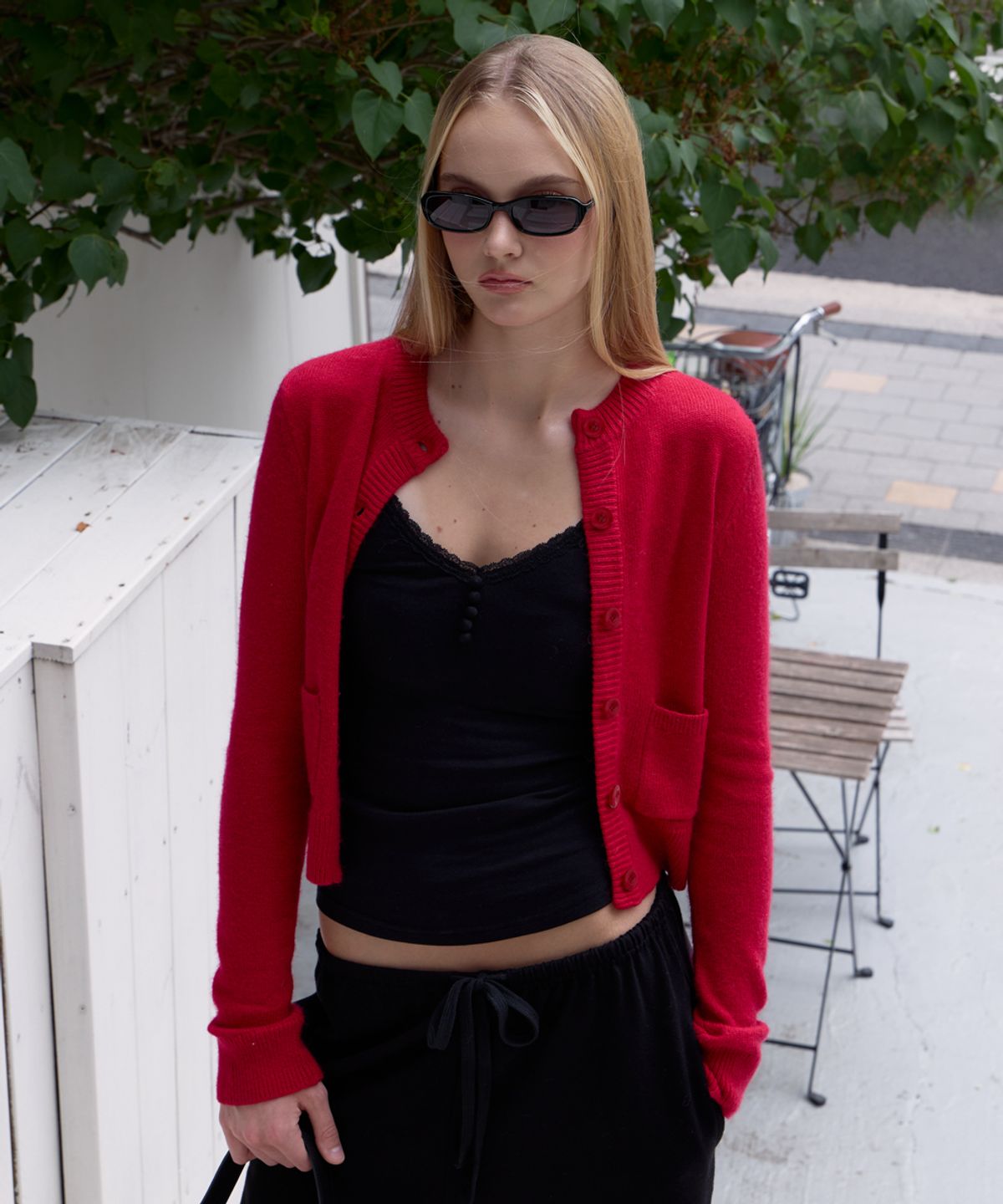 로제프란츠(ROSEFRANTZ) Double Pocket Cardigan [Rose Red]