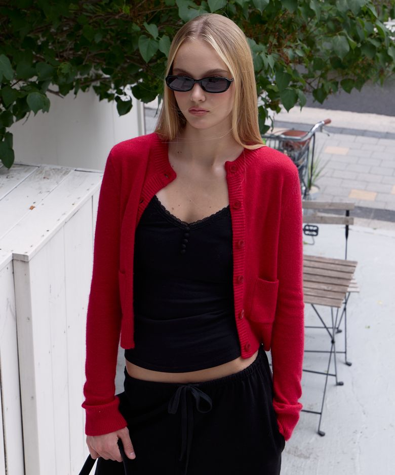 Double Pocket Wool Cardigan [Rose Red]