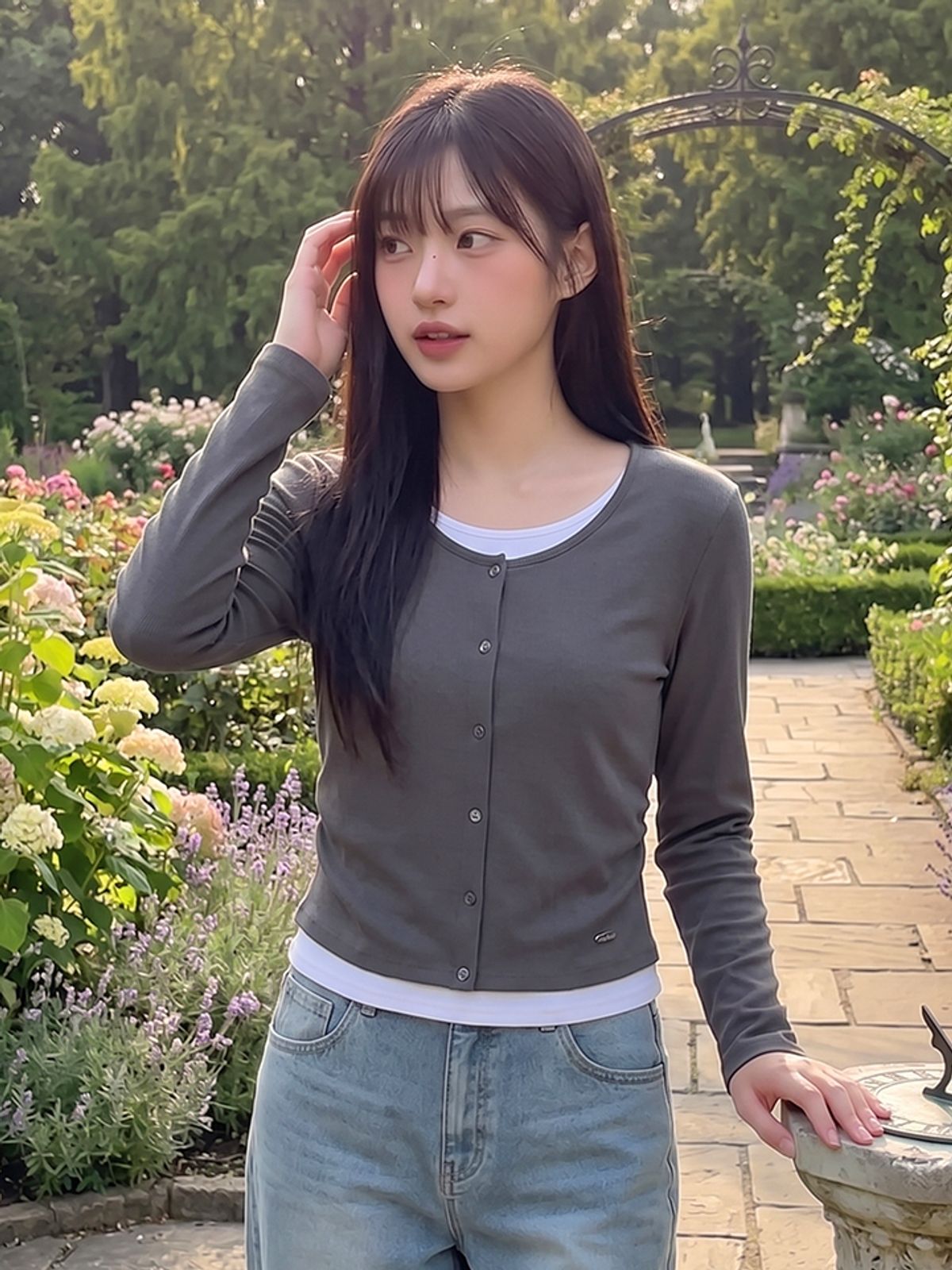 행텐(HANGTEN) 여성 웨일 가디건 레이어드 셔링 롱 티셔츠_054(10580-131-606-69)