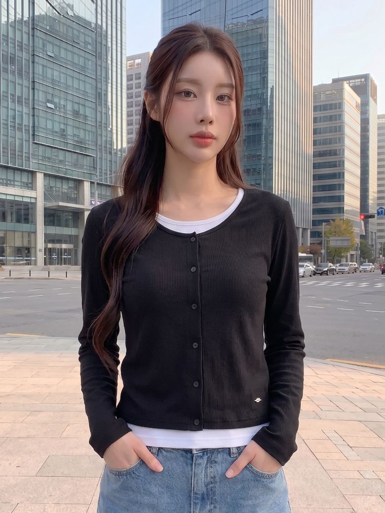 여성 웨일 가디건 레이어드 롱 티셔츠_100(10580-131-622-69)