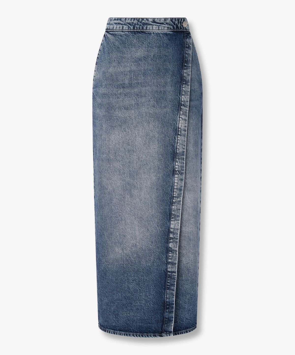 아르마니 익스체인지(ARMANI EXCHANGE) 여성 메탈 로고 랩 데님 스커트 _블루_A425142506