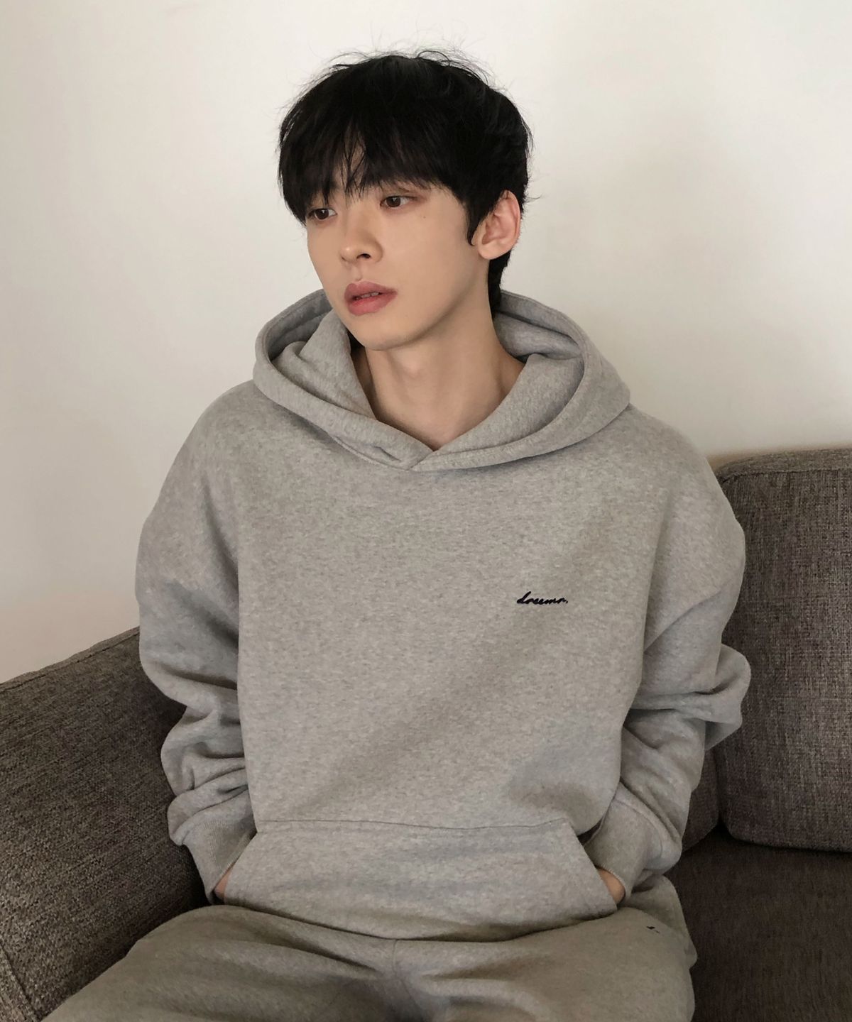 드리머(DREEMR) 중량담요 오버사이즈 후드티 멜란지 그레이
