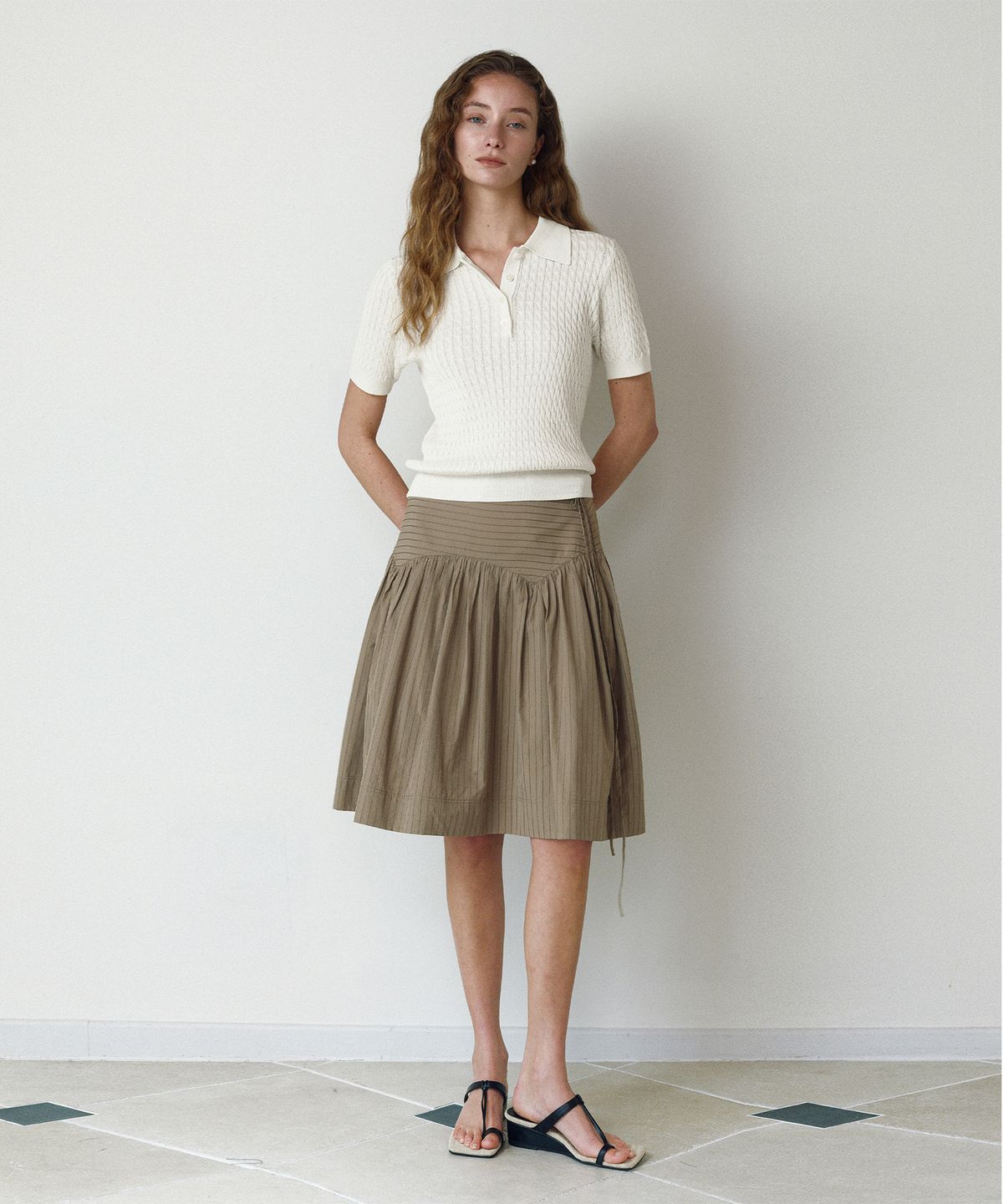 르네제이(RENEJ) Wendy Shirring Skirt-Stripe Mocha (3colors)
