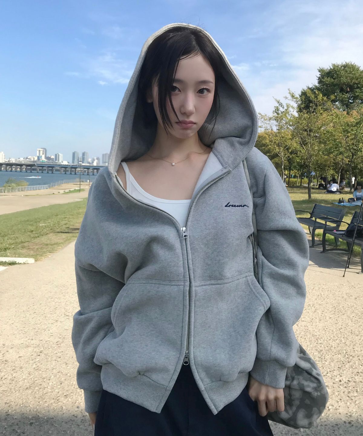 드리머(DREEMR) 중량담요 오버사이즈 후드집업 멜란지 그레이