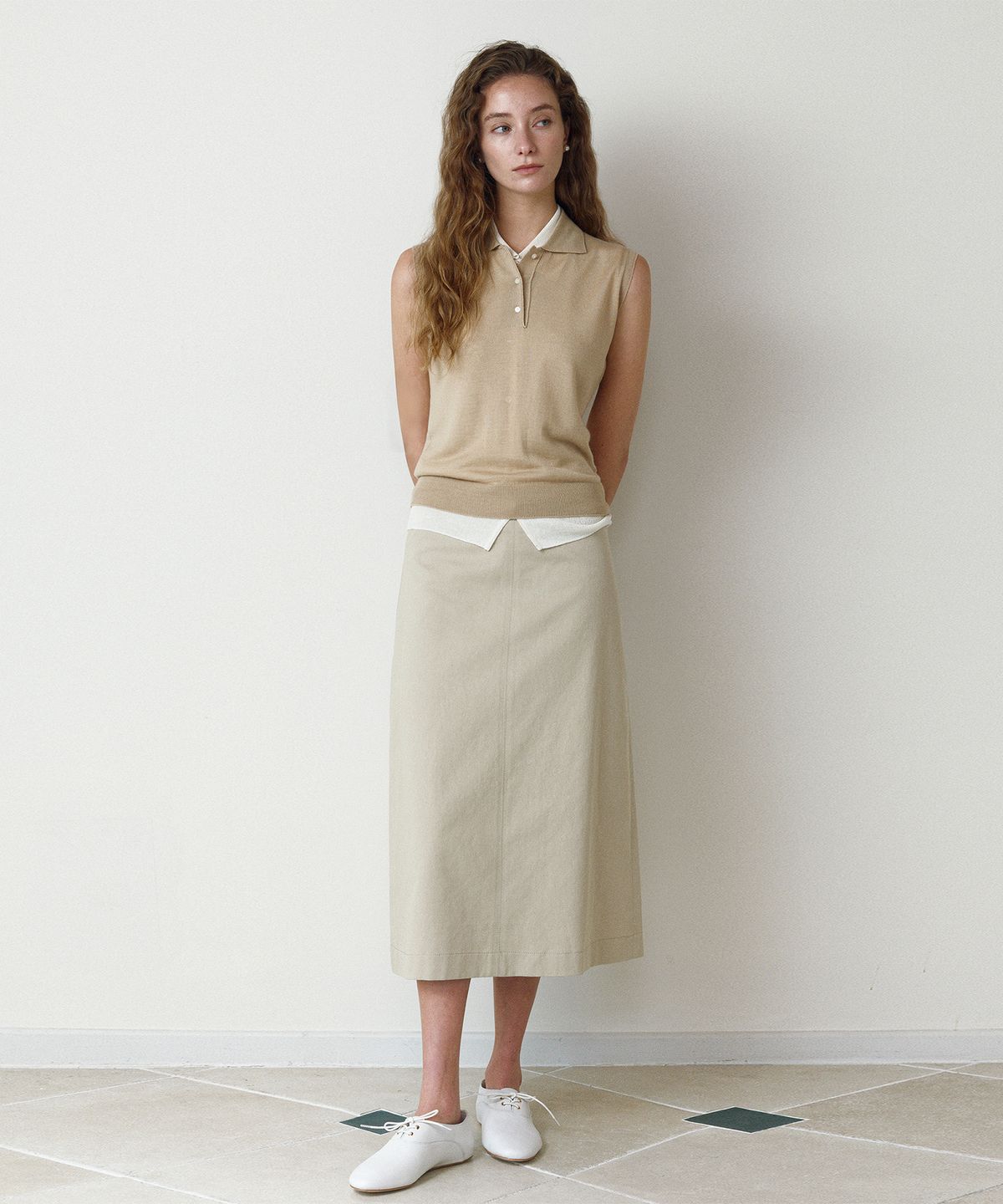 르네제이(RENEJ) Chino Back-Slit Skirt-Beige (2colors)