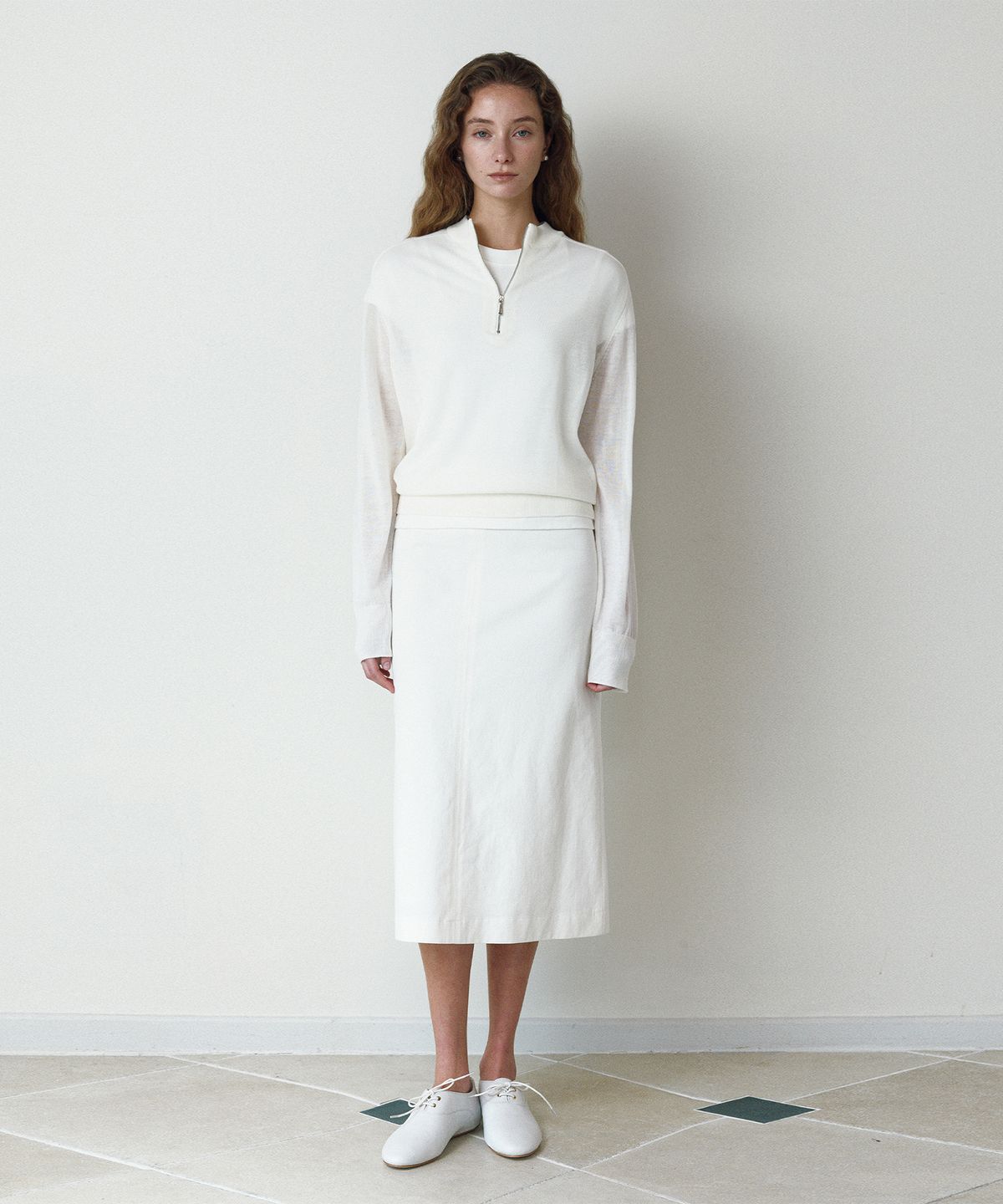 르네제이(RENEJ) Chino Back-Slit Skirt-Ivory (2colors)
