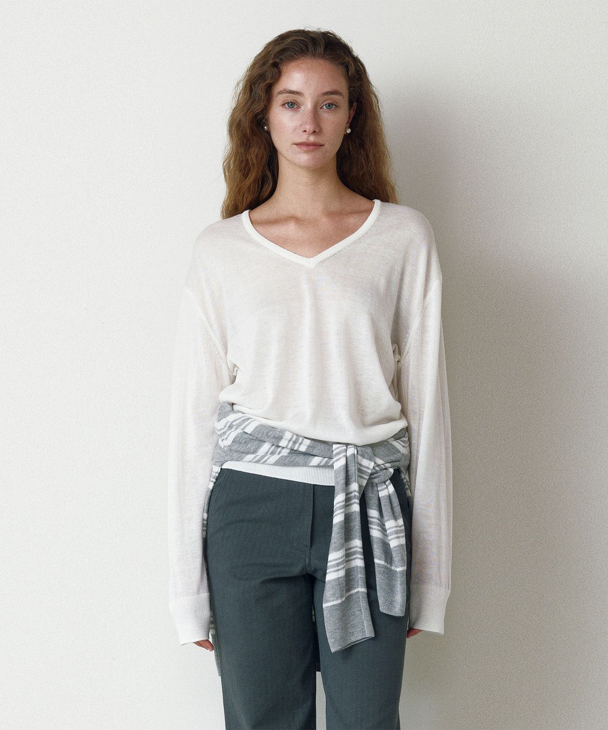 르네제이(RENEJ) Luna Simple V-neck Knit-Ivory (3colors)