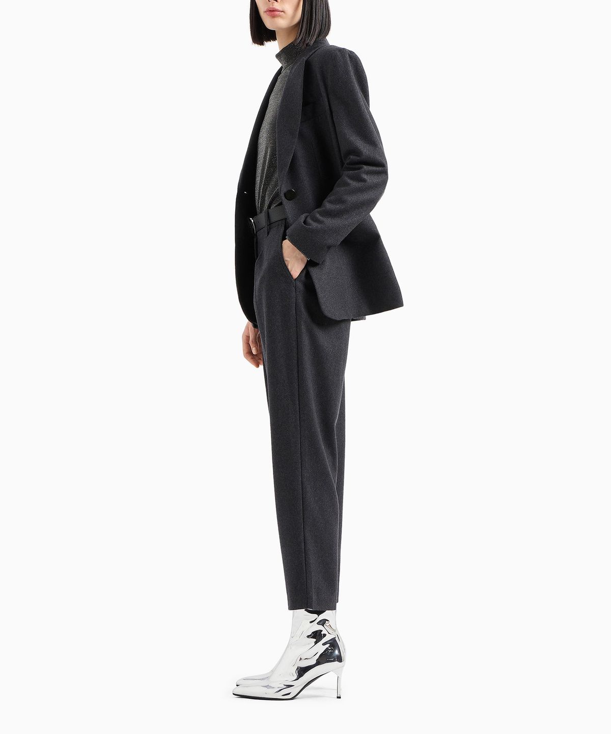 아르마니 익스체인지(ARMANI EXCHANGE) 여성 울 블렌드 원 턱 플리츠 팬츠 _다크 그레이_A424341508