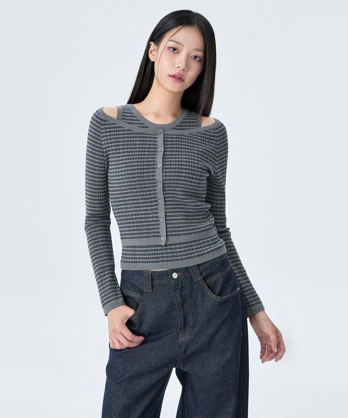 미쏘(MIXXO) 나시 레이어드 오프숄더 니트_MIWCKG903T
