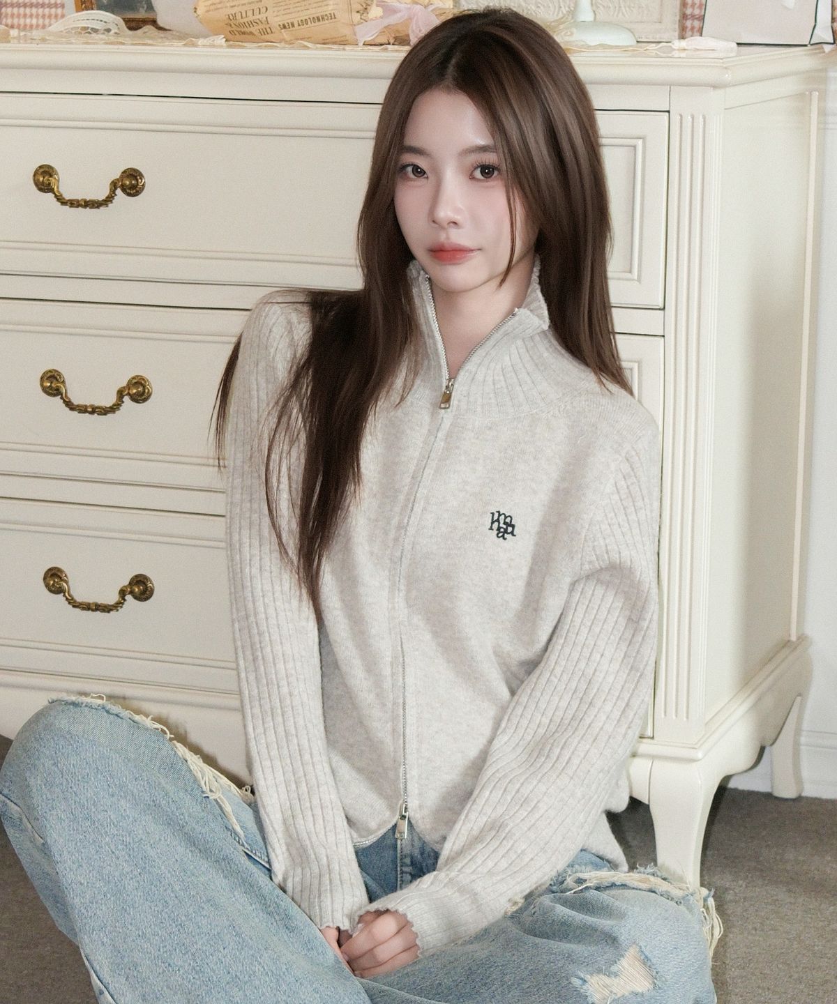 무아무아(MUAHMUAH) 울 브러쉬 니트 집업 [오트밀]