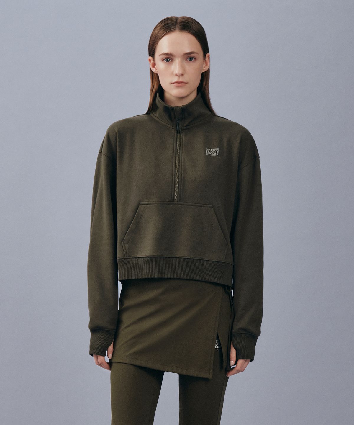 마리떼 스포츠(MARITHÉ SPORT) MARITHE SPORT W OVERSIZED SOFT BRUSHED HALF ZIP-UP brown