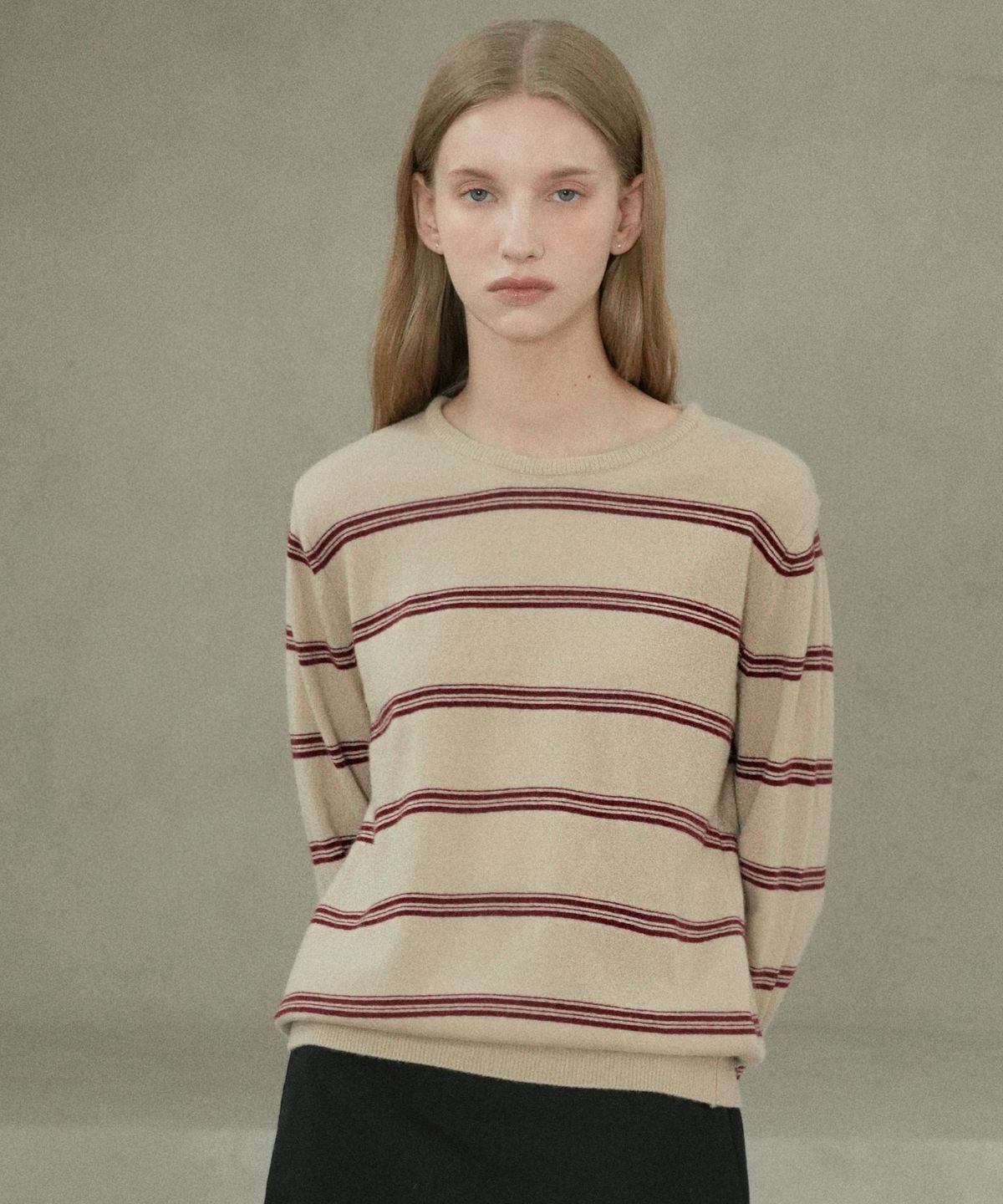 블레티(VLETI) Merino Wool 100% Striped Round Knit (beige)